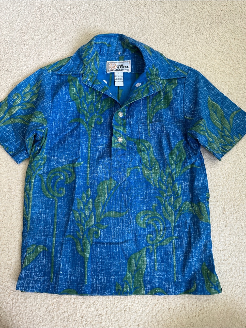 Boys reyn spooner Blue and Green Hawaiian Button-Front Camp Shirt